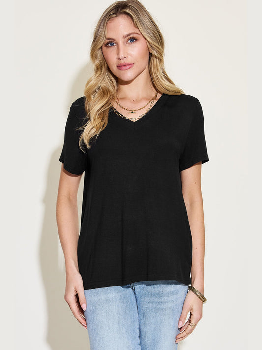 Women Basic Bae Full Size V-Neck High-Low T-Shirt