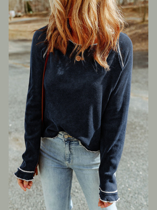 Long Raglan Sleeve Round Neck Top nicholesgifts