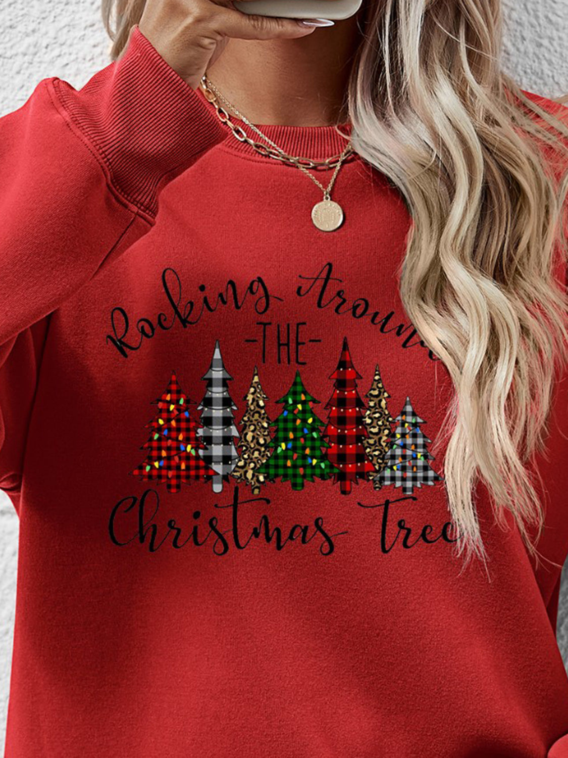 Christmas Tree Graphic Round Neck Sweatshirt NicholesGifts
