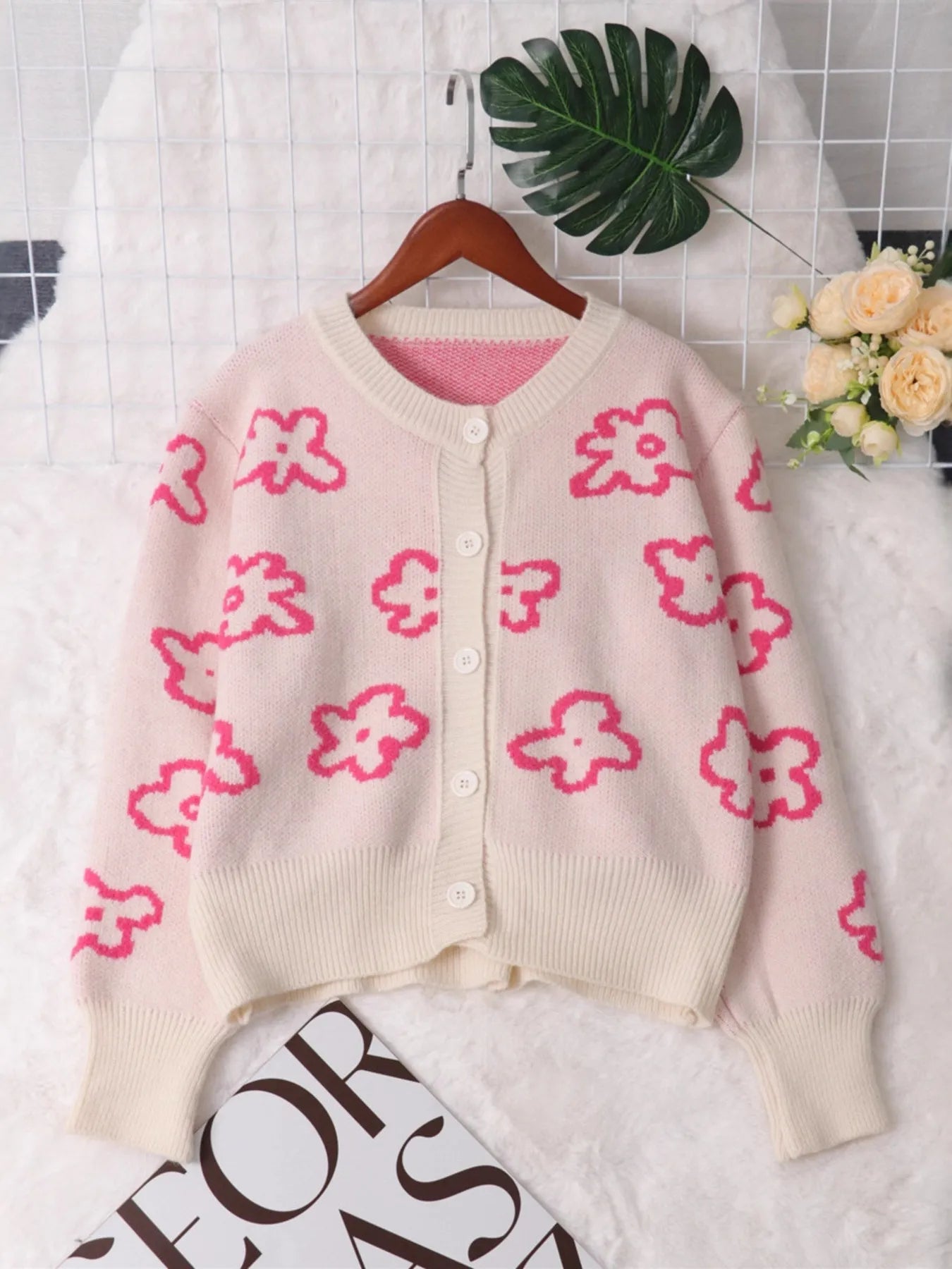 Floral Pattern Button-Up Cardigan
