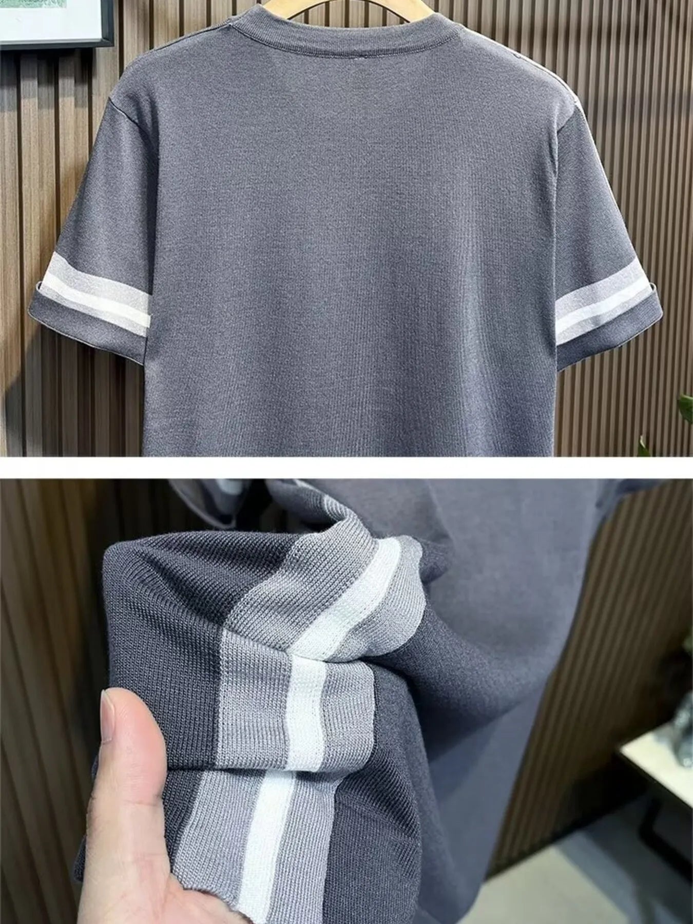 Men's Full Size Contrast Shoulder Stripes Round Neck T-Shirt Plus Size Trendsi