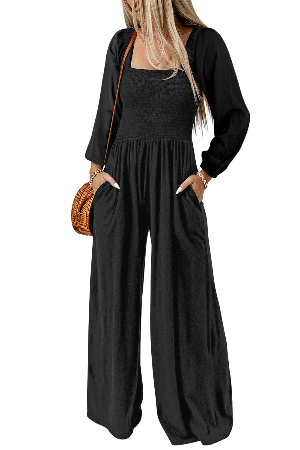 Square Neck Raglan Sleeve Jumpsuit with Pocket NicholesGifts