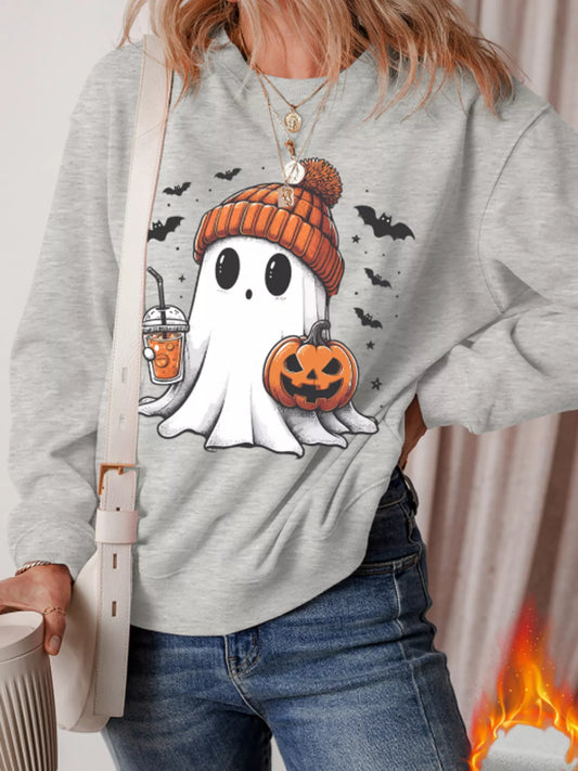 Halloween Ghost Round Neck Sweatshirt Trendsi