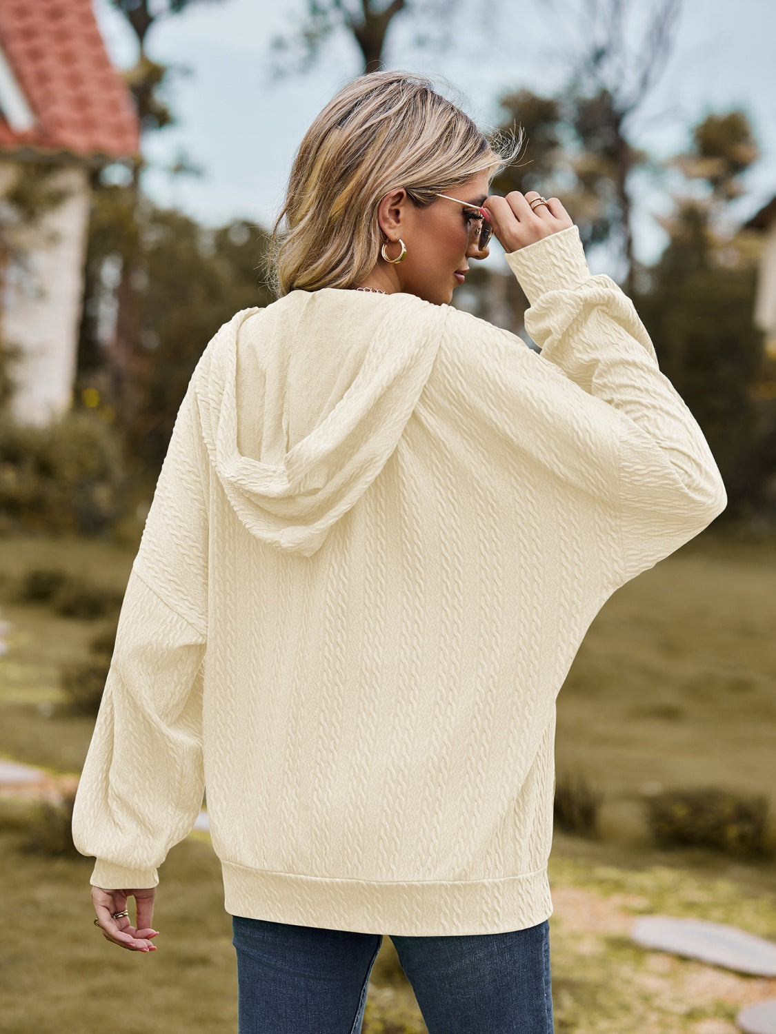 Zip Up Drawstring Long Sleeve Hooded Jacket nicholesgifts