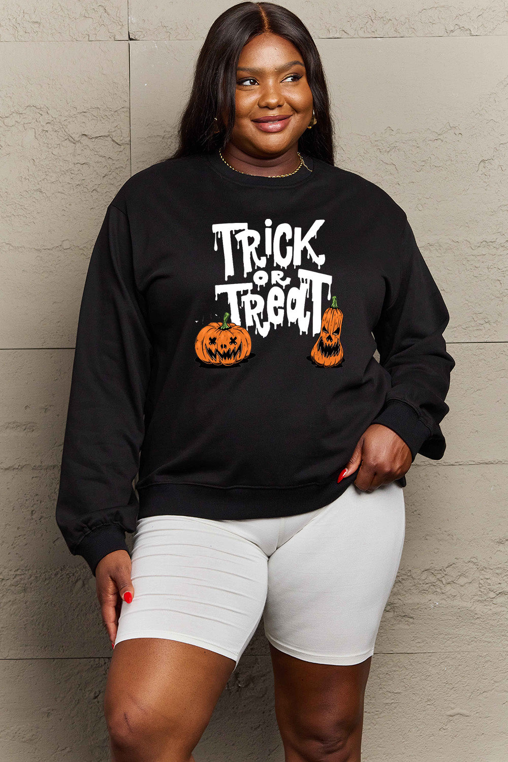 Women Simply Love Full Size Trick Or Treat Graphic Halloween Sweatshirt NicholesGifts