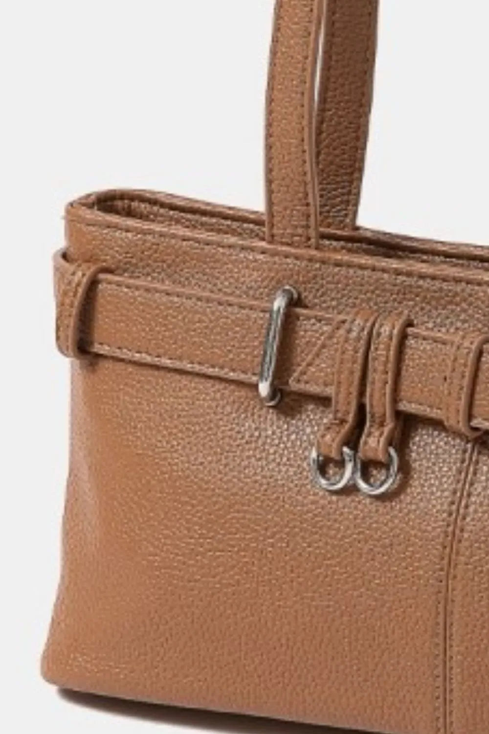 Fame Belt Strap Textured Faux Leather Shoulder Bag Trendsi