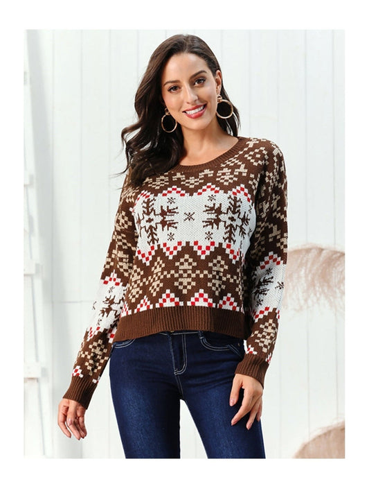 Snowflake Pattern Round Neck Sweater