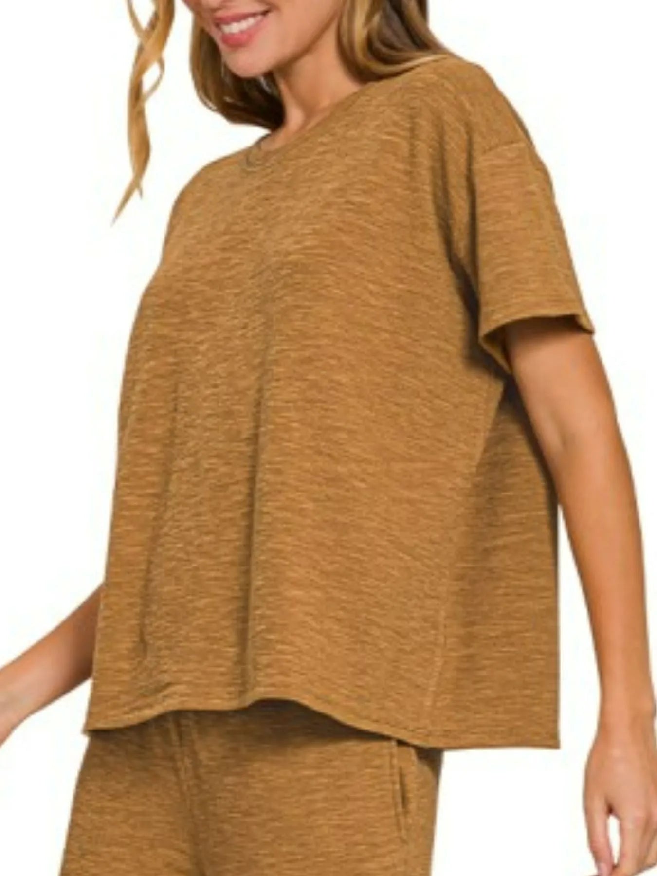 Zenana Slub Short Sleeve T-Shirt and Pants Set NicholesGifts