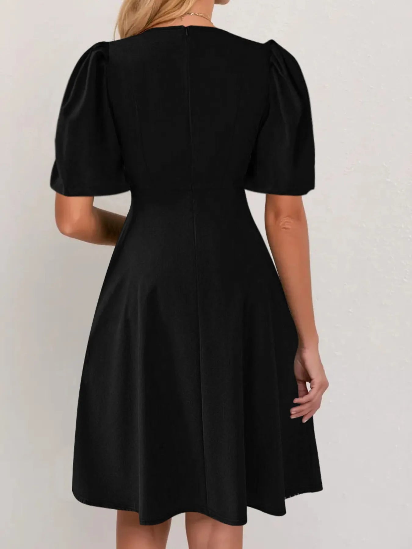 Round Neck Puff Sleeve A-Line Dress NicholesGifts
