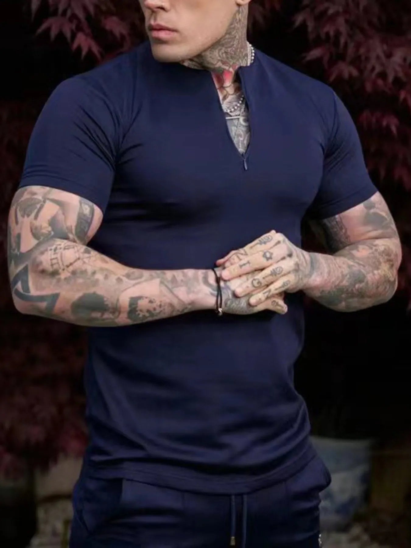 Men's Notched Short Sleeve Active T-Shirt Trendsi