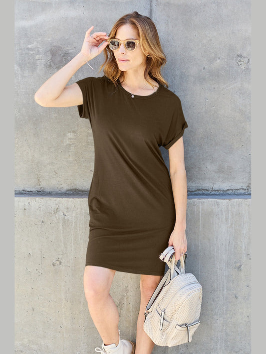 Basic Bae Full Size Round Neck Short Sleeve Dress with Pockets