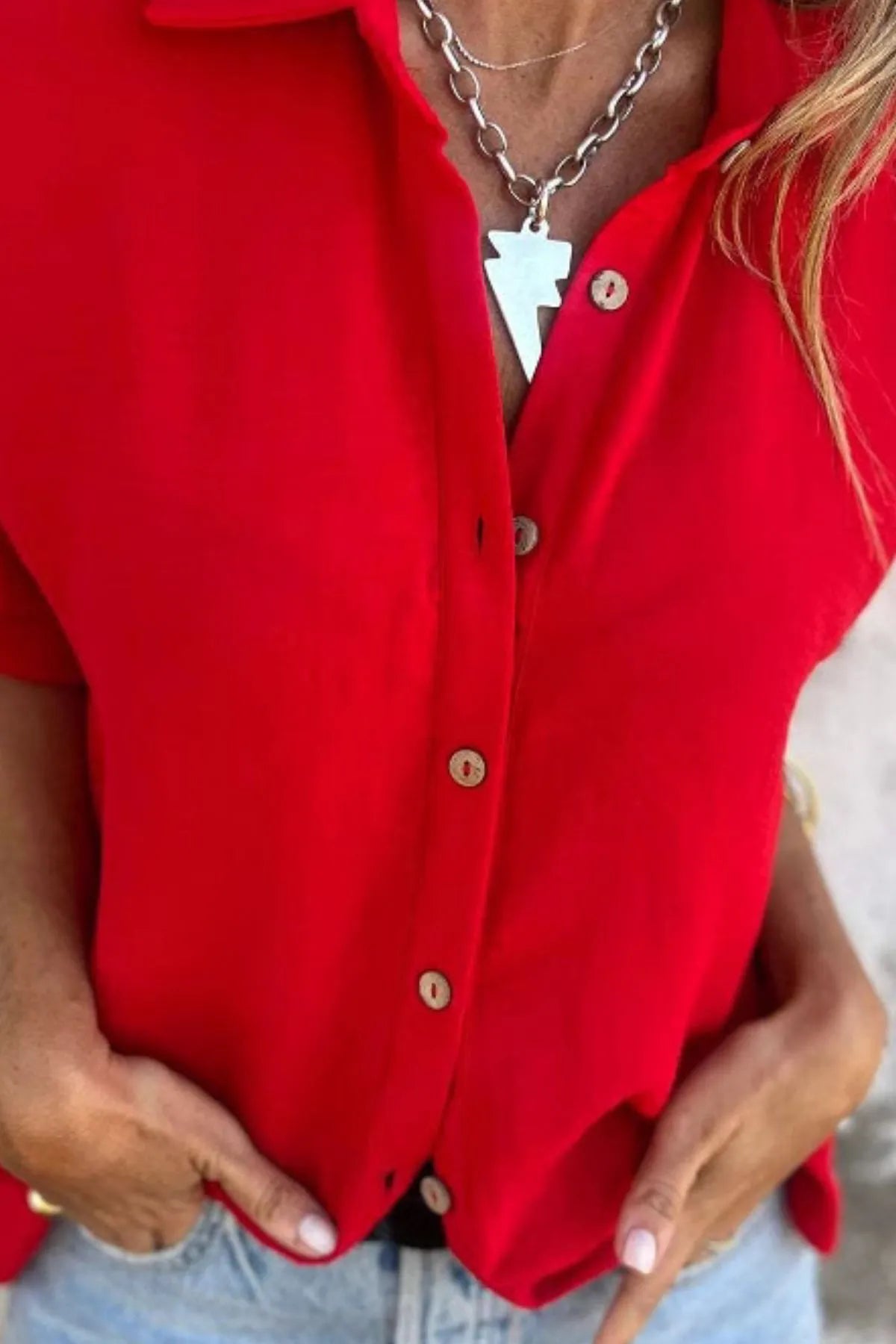 Full Size Casual Button Down Short Sleeve Loose Shirt Plus Size Trendsi