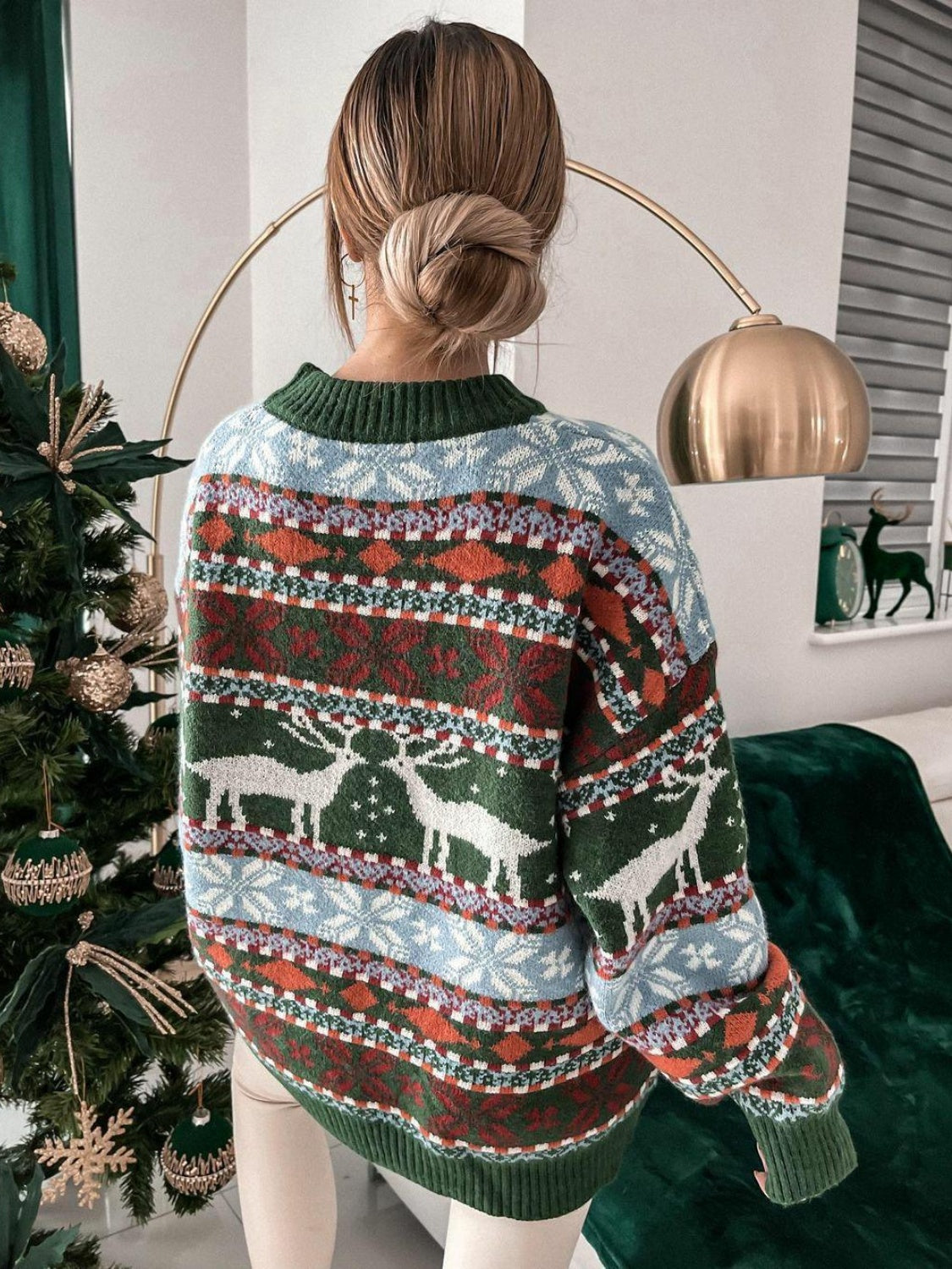 Geometric Round Neck Dropped Shoulder Sweater NicholesGifts