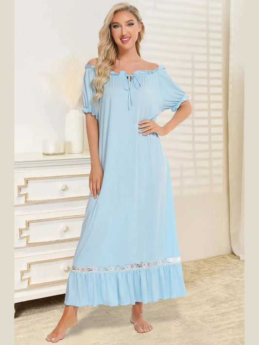 Lace Detail Short Sleeve Lounge Dress nicholesgifts