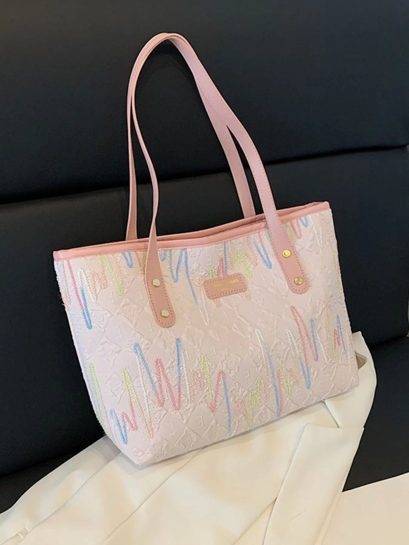 Contrast PU Leather Tote Bag Trendsi