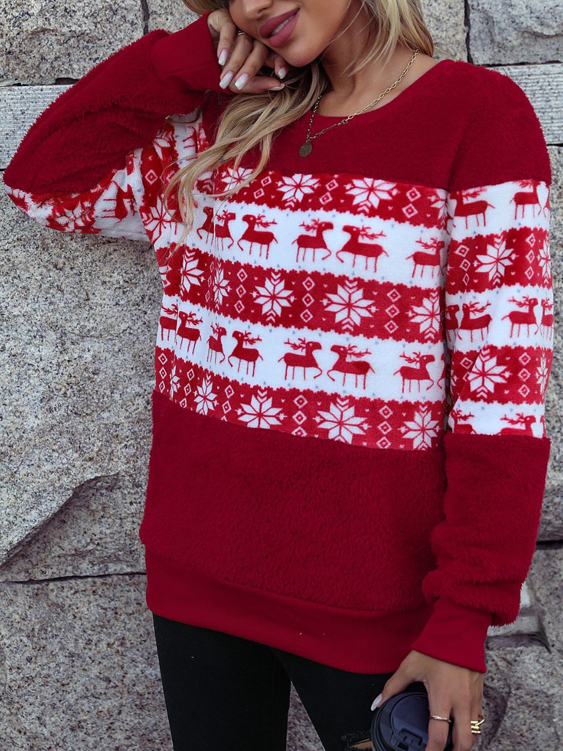 NicholesGifts Women Christmas Element Round Neck Long Sleeve Sweatshirt NicholesGifts