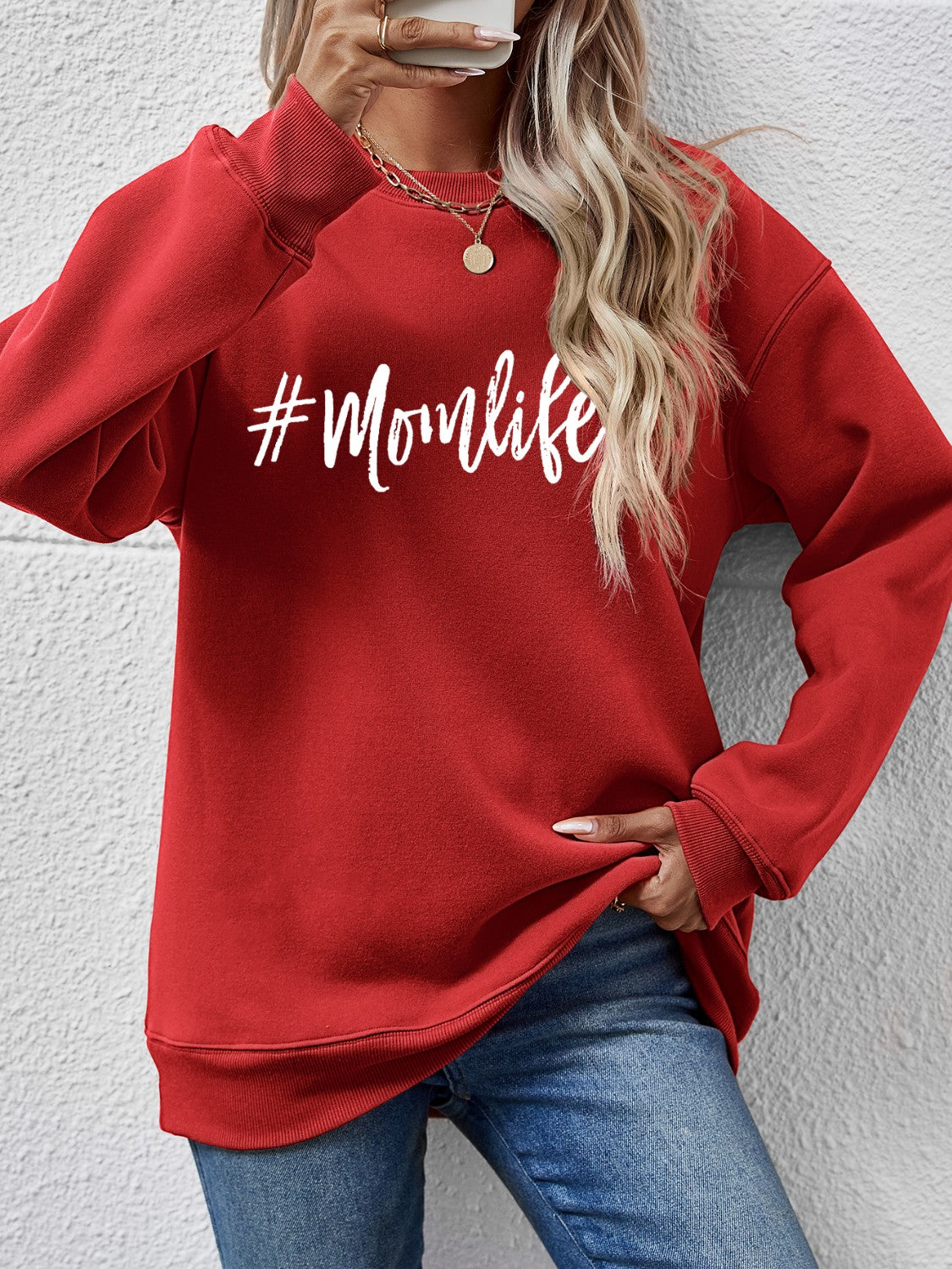 NicholesGifts Women Letter Graphic Mom Life Round Neck Sweatshirt NicholesGifts
