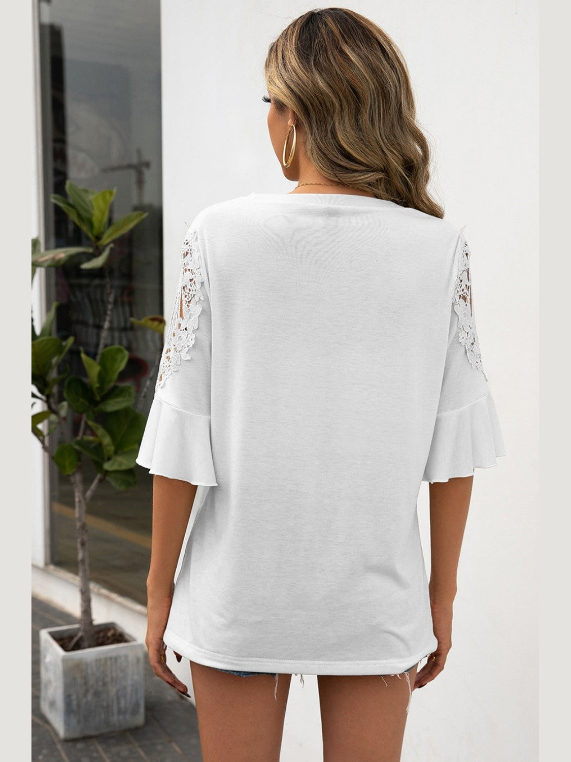 Ruffled Cutout Round Neck Half Sleeve T-Shirt