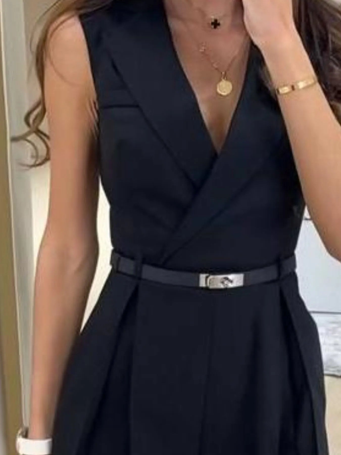 Solid Sleeveless Surplice Romper nicholesgifts