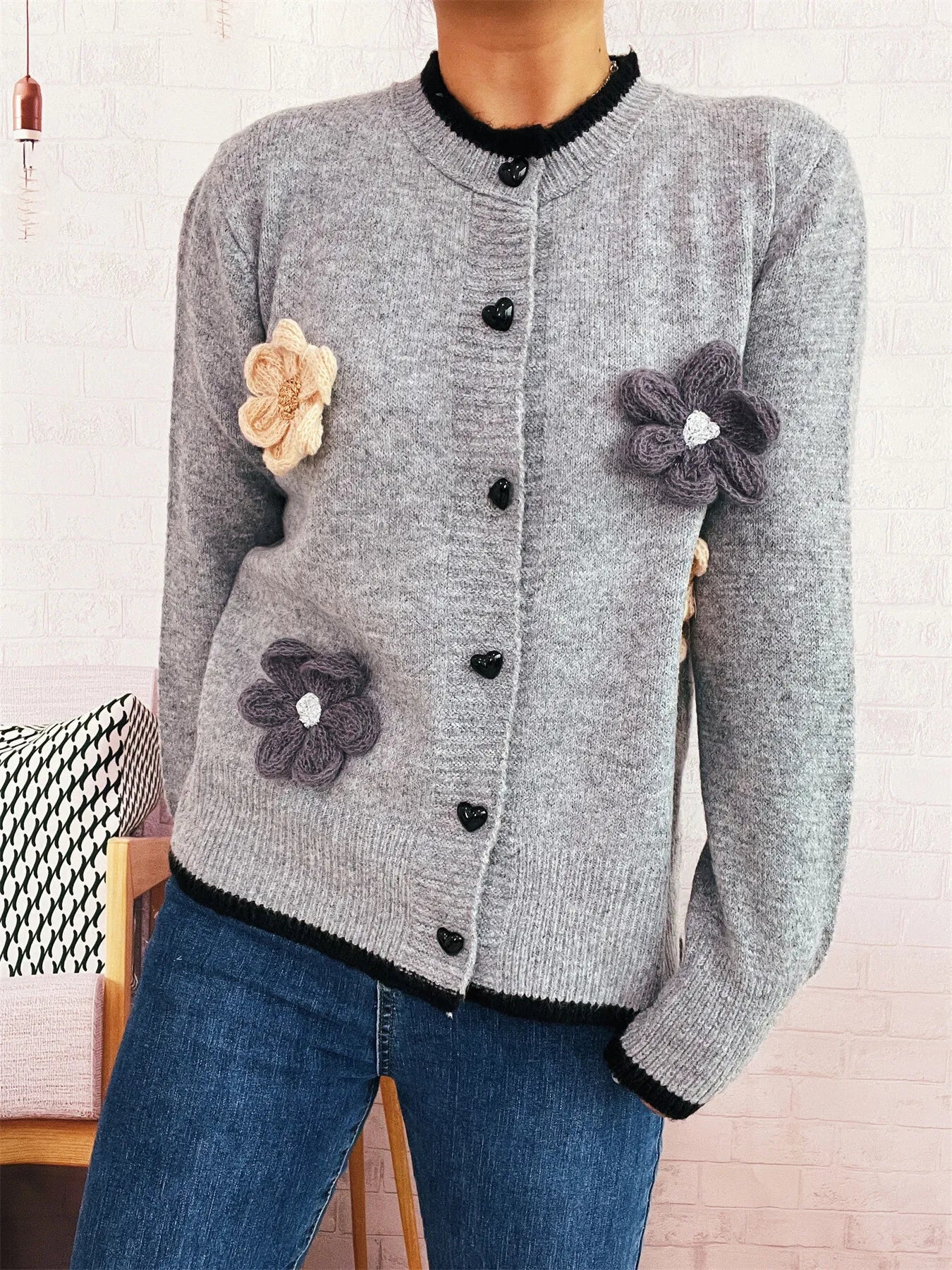 Flower Button Up Long Sleeve Cardigan
