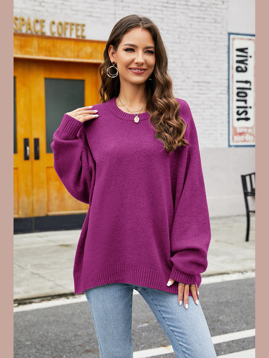 Round Neck Long Sleeve Sweater Trendsi
