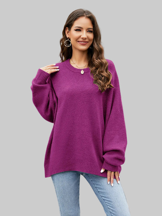 Women Round Neck Long Sleeve Sweater nicholesgifts
