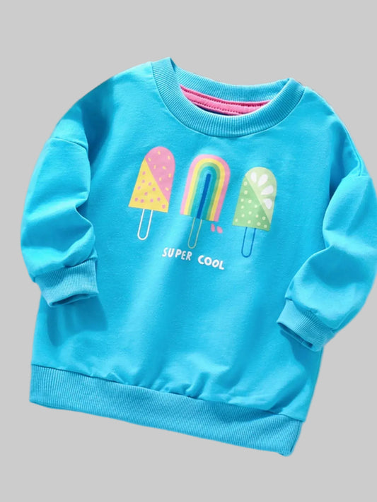 Girls and Toddler Girls Ice Cream Graphic Round Neck Sweatshirt nicholesgifts