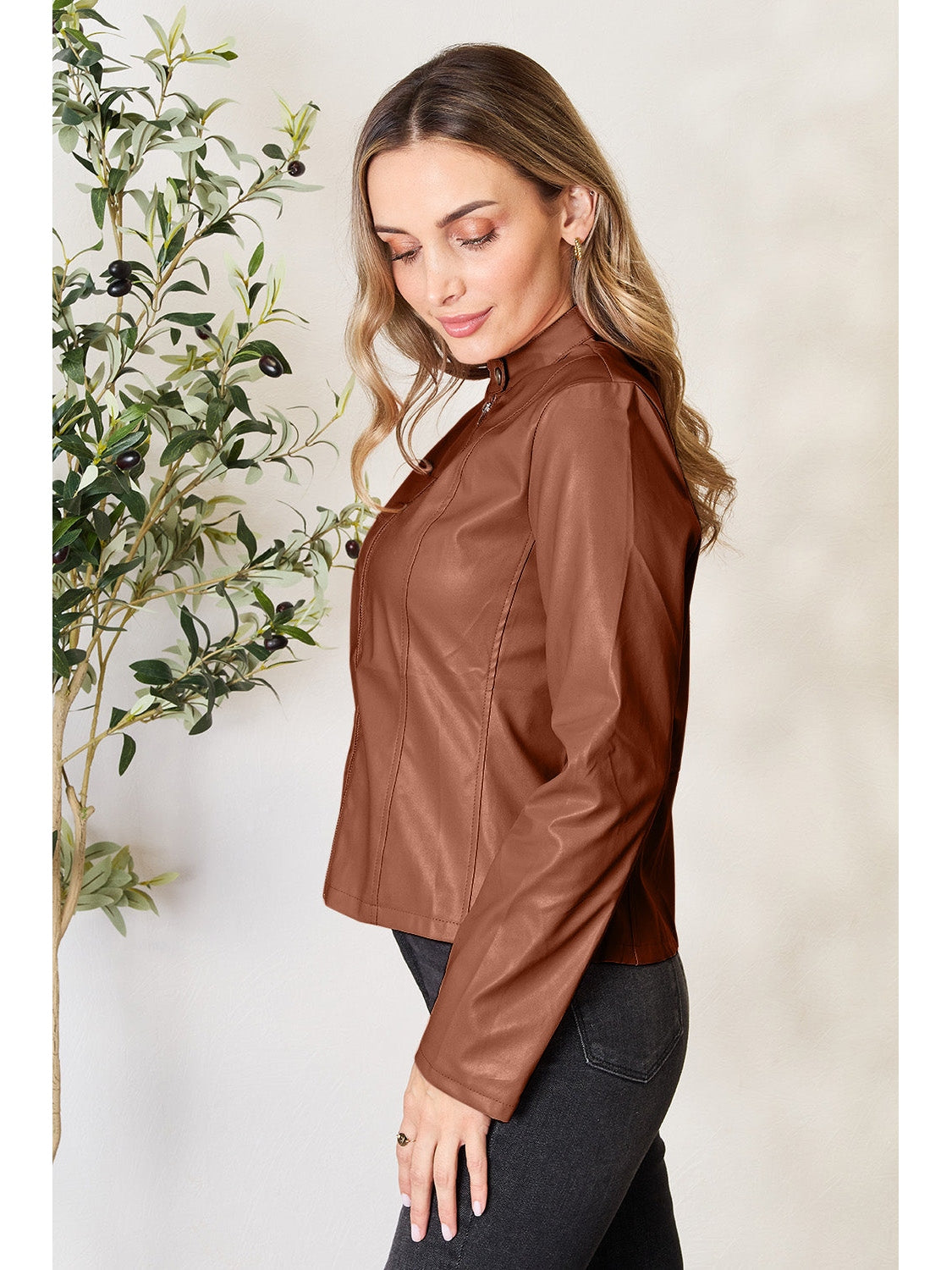 NicholesGifts Women Mock Neck Zip Up Jacket NicholesGifts
