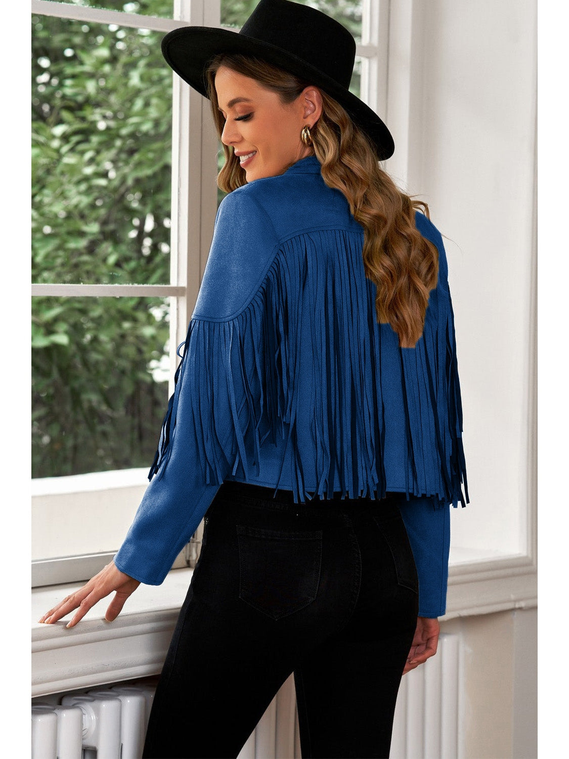 Fringe Trim Lapel Collar Cropped Blazer NicholesGifts