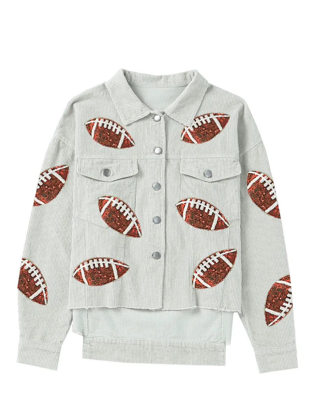 Football Sequin Button Up Dropped Shoulder Jacket nicholesgifts