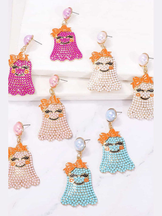 Smiling Ghost Shape Synthetic Pearl Earrings