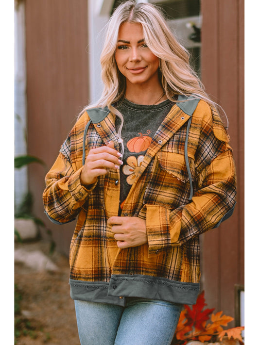 Plaid Hooded Button Front Jacket