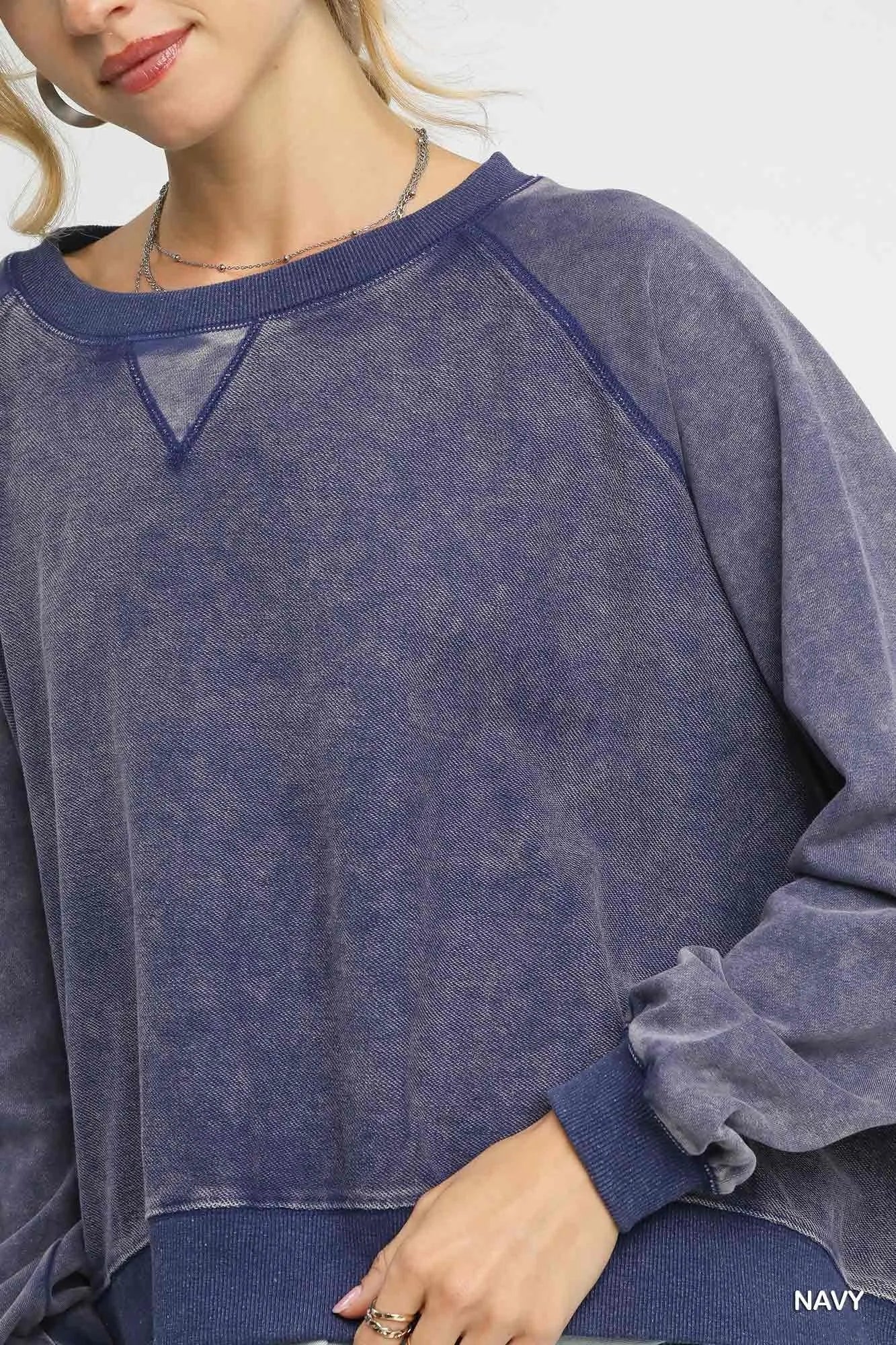 Umgee Mineral Wash French Terry Sweatshirt NicholesGifts