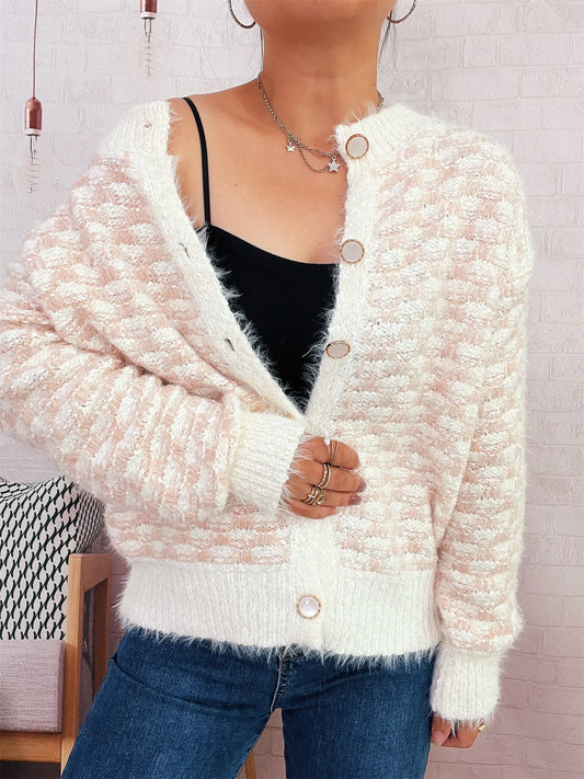 Fluffy Textured Button-Up Cardigan