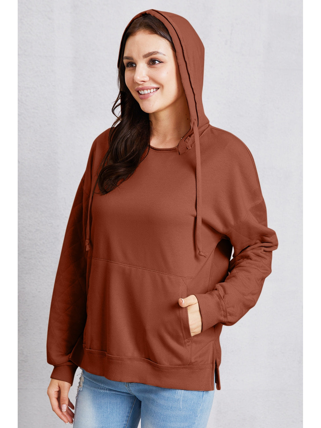 NicholesGifts Women Drawstring Kangaroo Pocket Dropped Shoulder Hoodie NicholesGifts