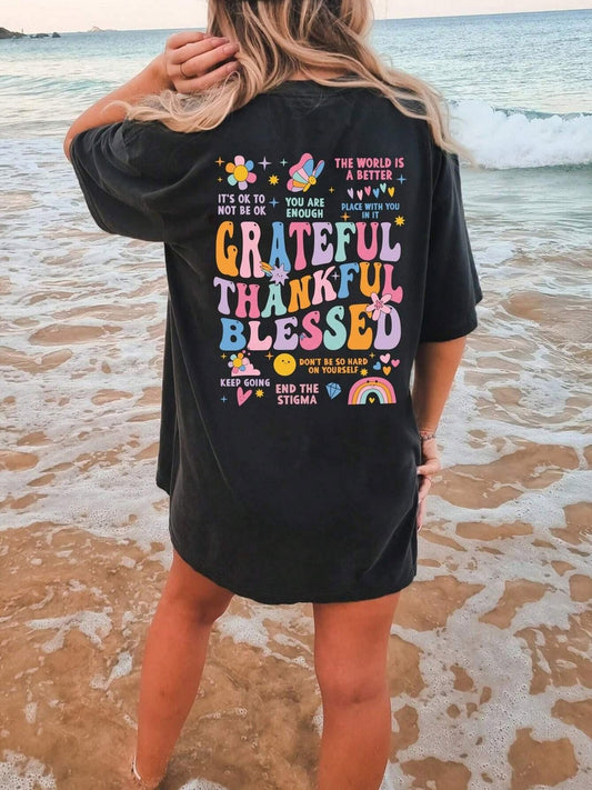 Women Letter Graphic Round Neck Short Sleeve T-Shirt