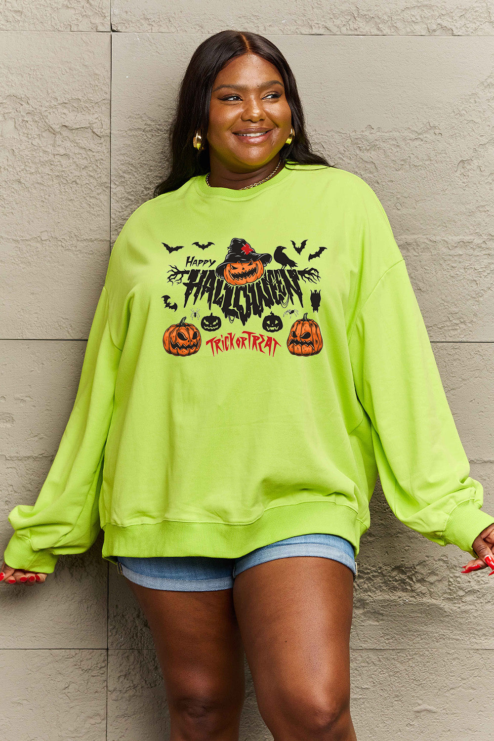 Women Simply Love Full Size Happy Halloween Trick or Treat Graphic Sweatshirt NicholesGifts