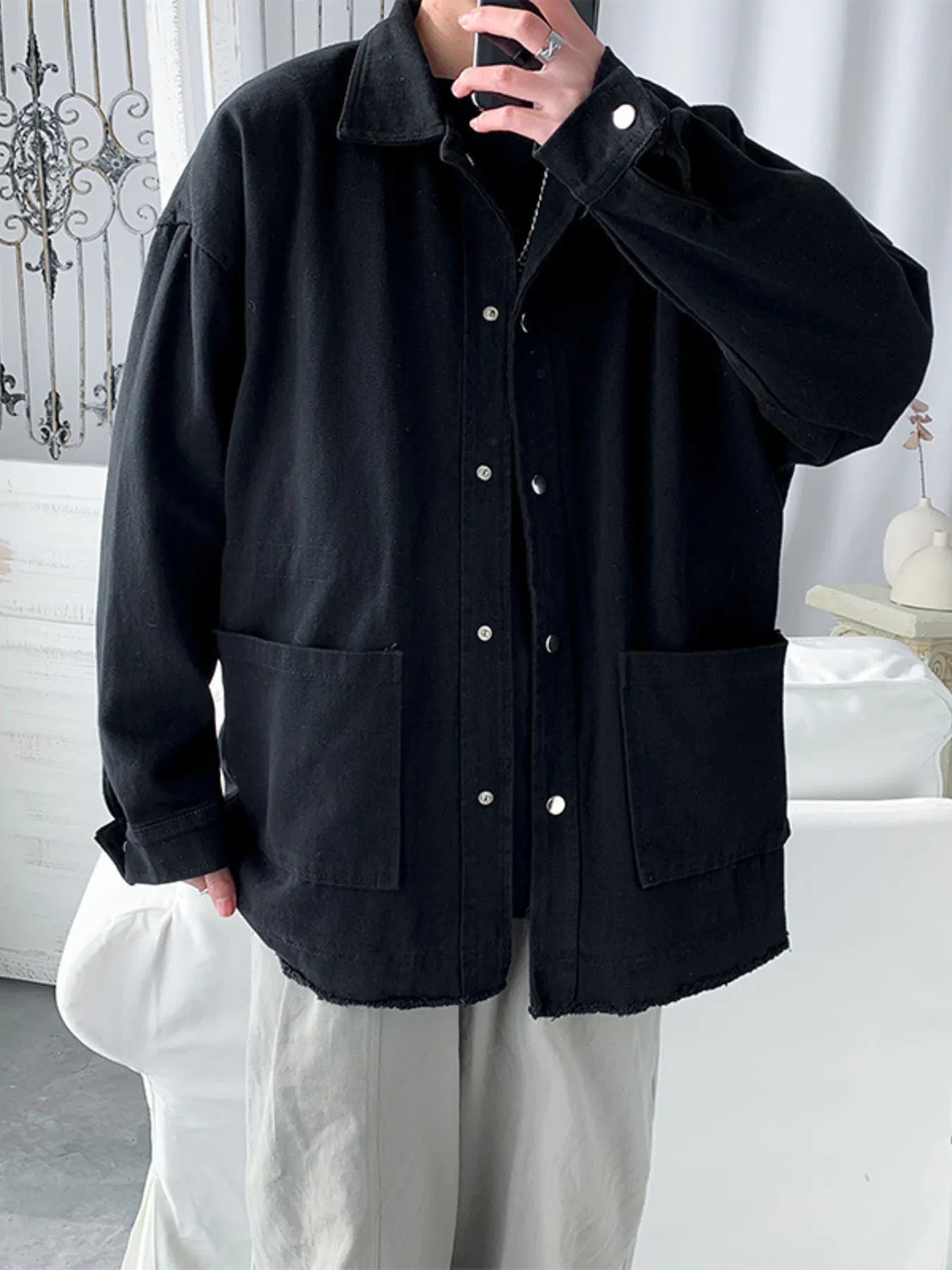 Men's Button Up Long Sleeve Jacket Trendsi