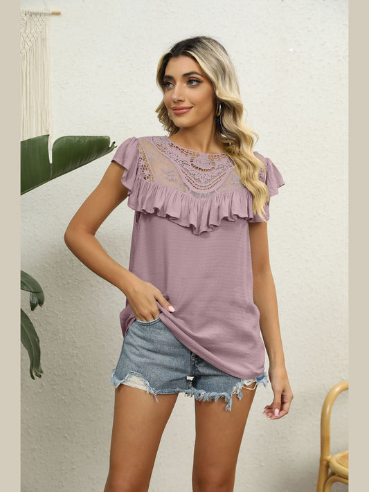 Spliced Lace Ruffled Blouse NicholesGifts