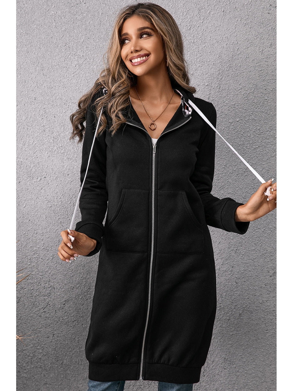 NicholesGifts Women Ivy Lane Leopard Spliced Drawstring Zip Up Hoodie Dress NicholesGifts