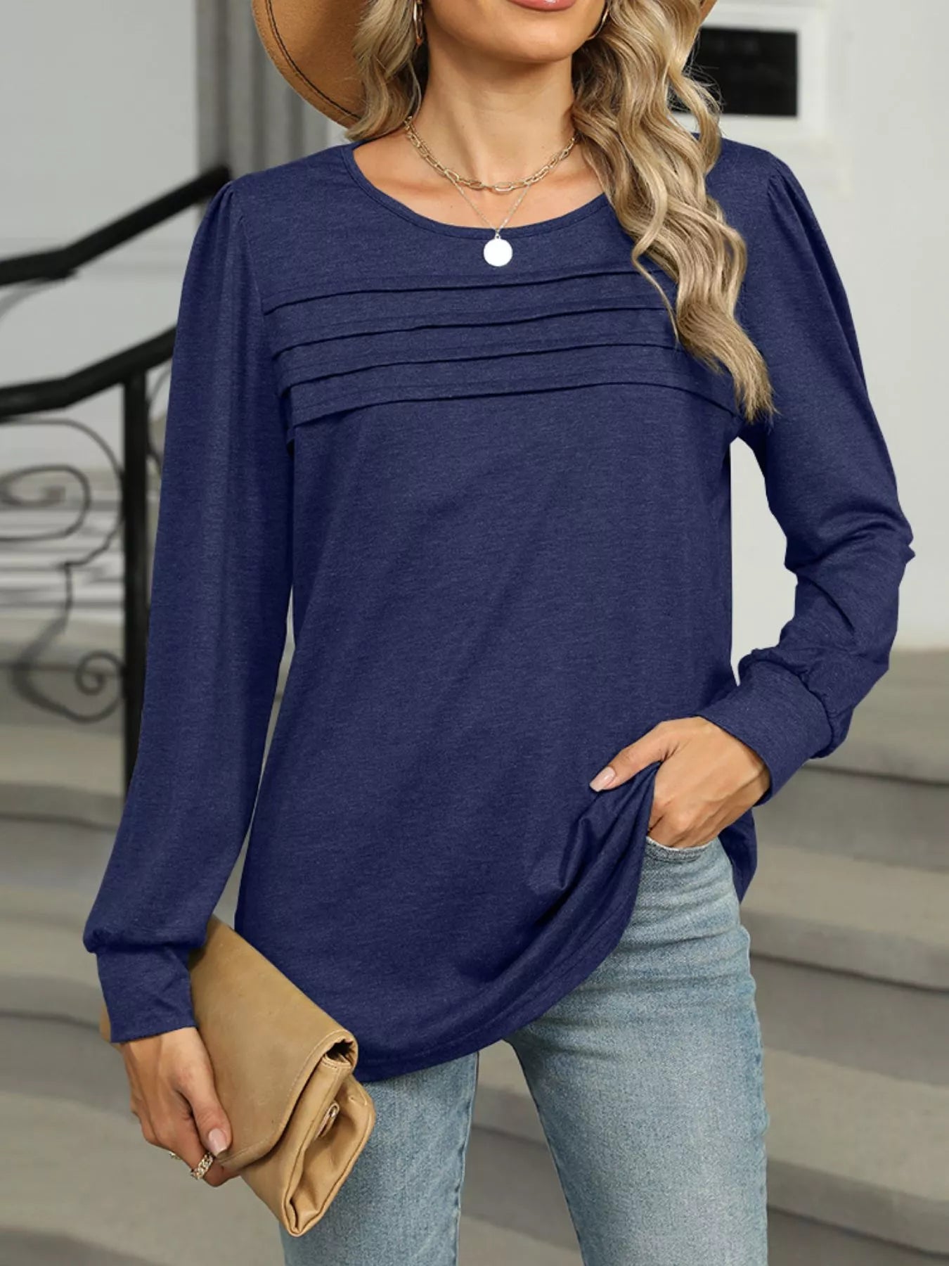 Long Sleeve Round Neck T-Shirt Trendsi