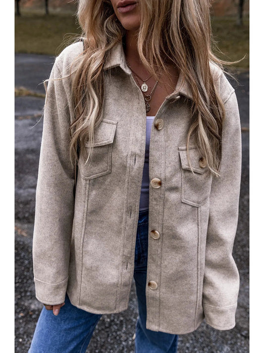 NicholesGifts Women Button Up Collared Neck Long Sleeve Jacket NicholesGifts