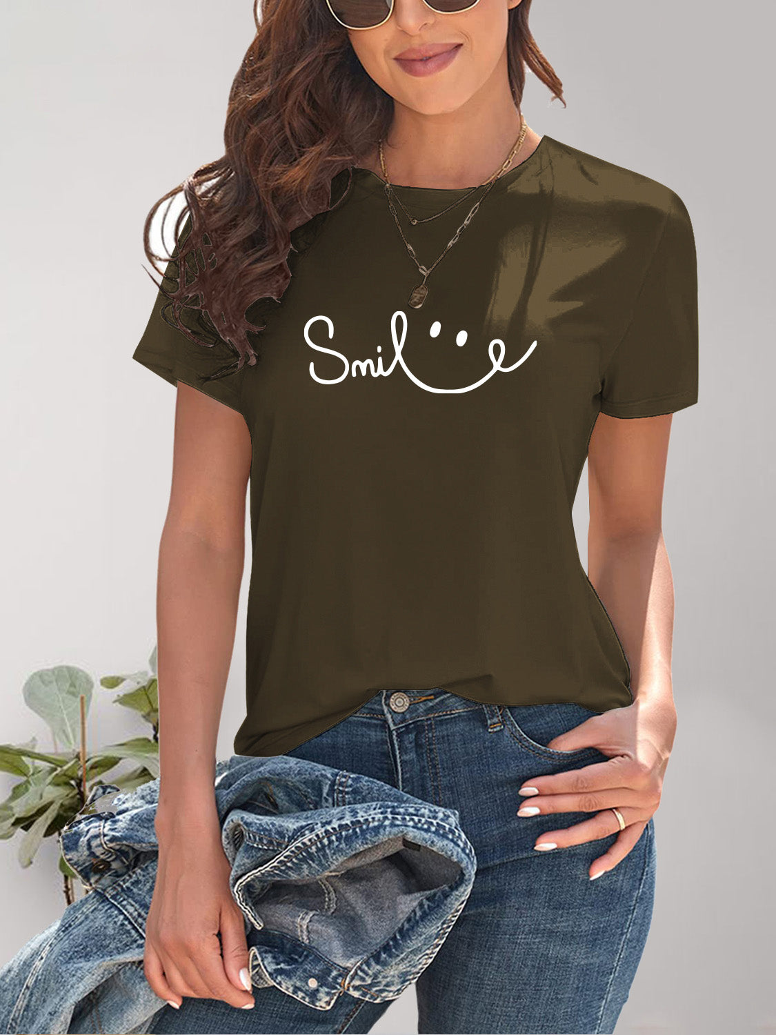 SMILE Round Neck Short Sleeve T-Shirt NicholesGifts