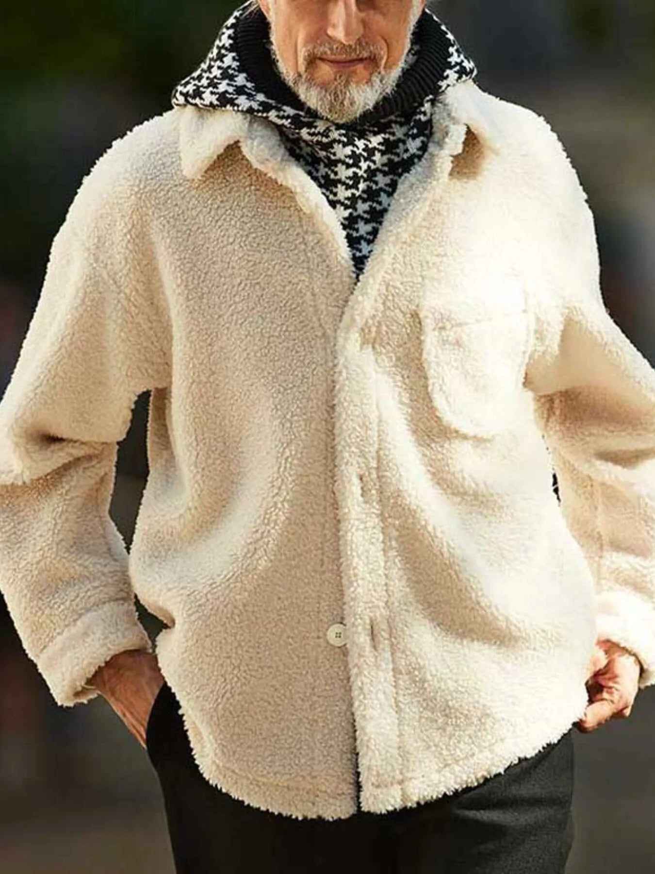 Men's Full Size Button Up Drop Shoulder Sherpa Jacket Plus Size Trendsi