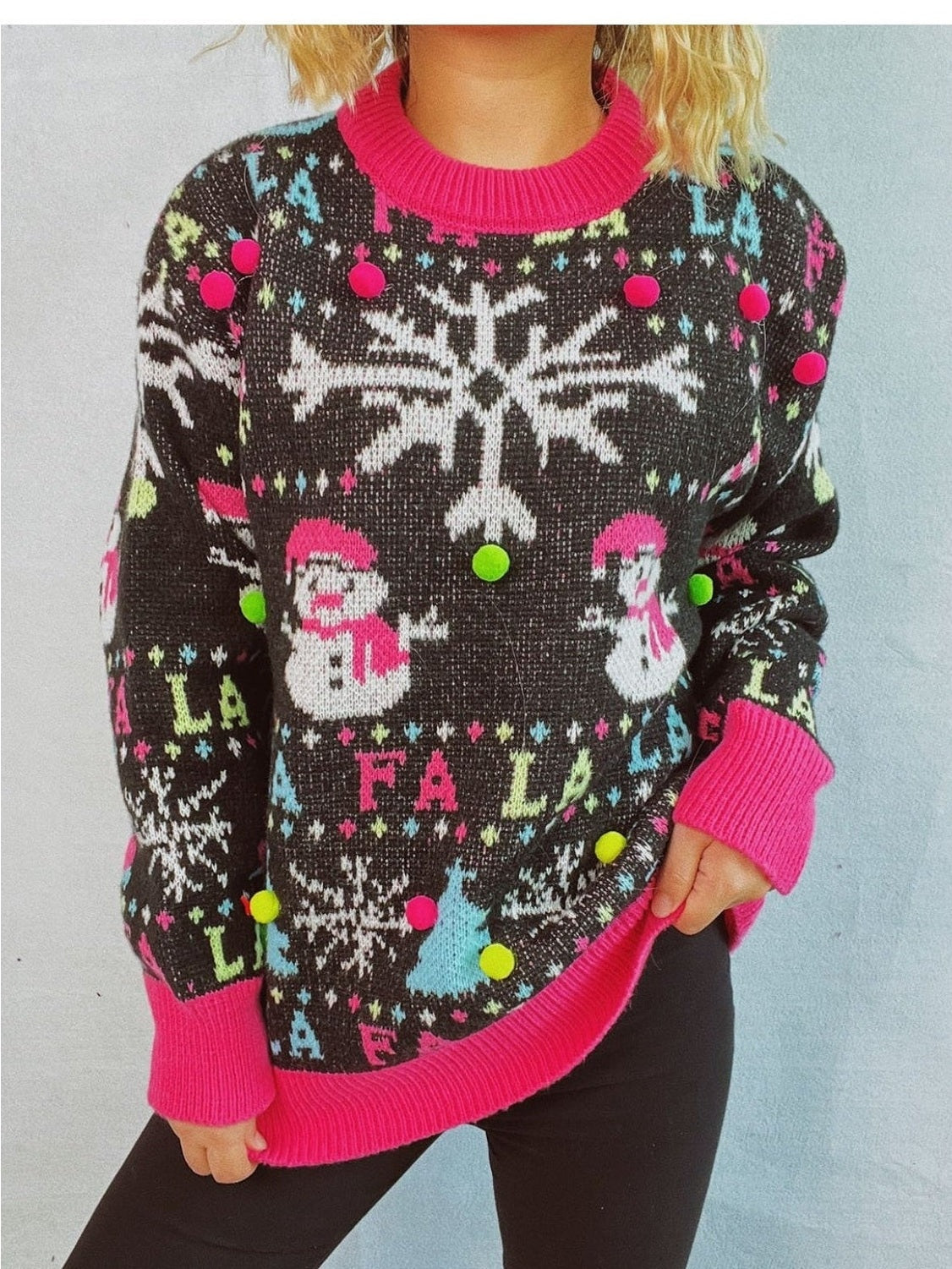 Snowman Contrast Trim Round Neck Sweater