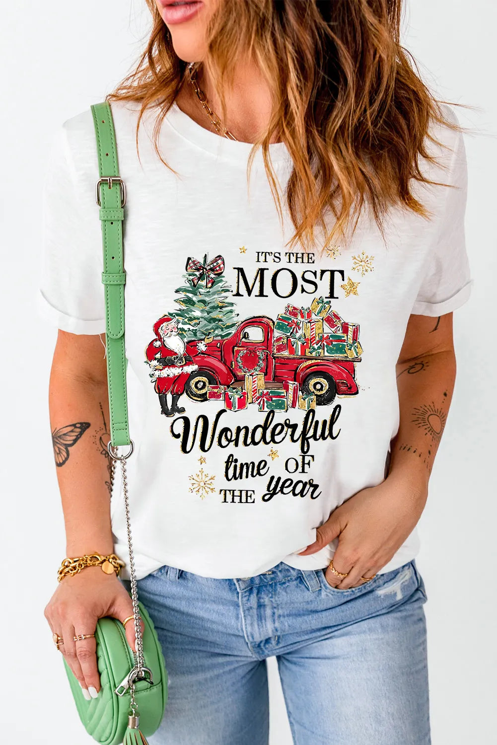 NicholesGifts Women Graphic Round Neck Short Sleeve Christmas T-Shirt NicholesGifts