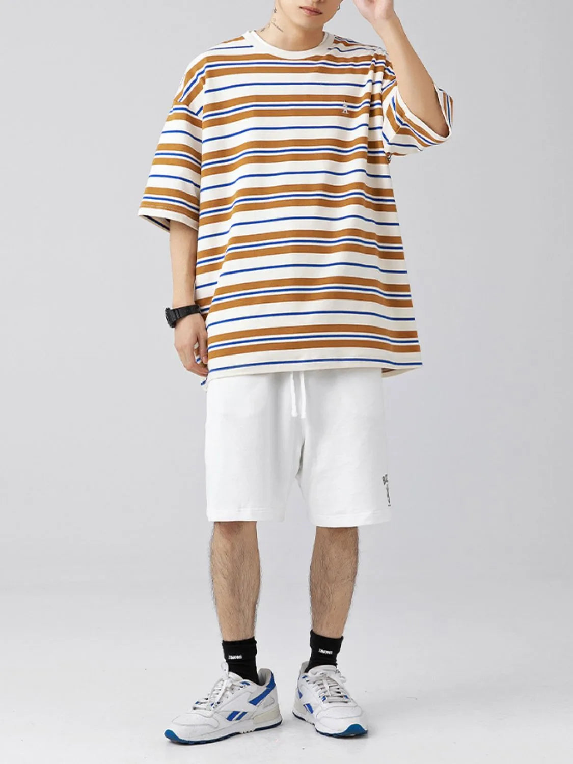 Men's Plus Size Basic style Round Neck Striped T-Shirt