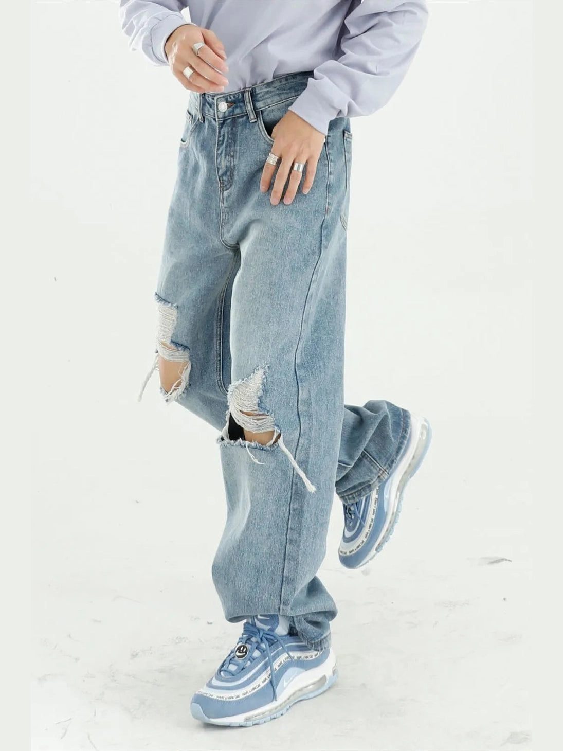 Distressed Wide Leg Jeans with Pockets Trendsi