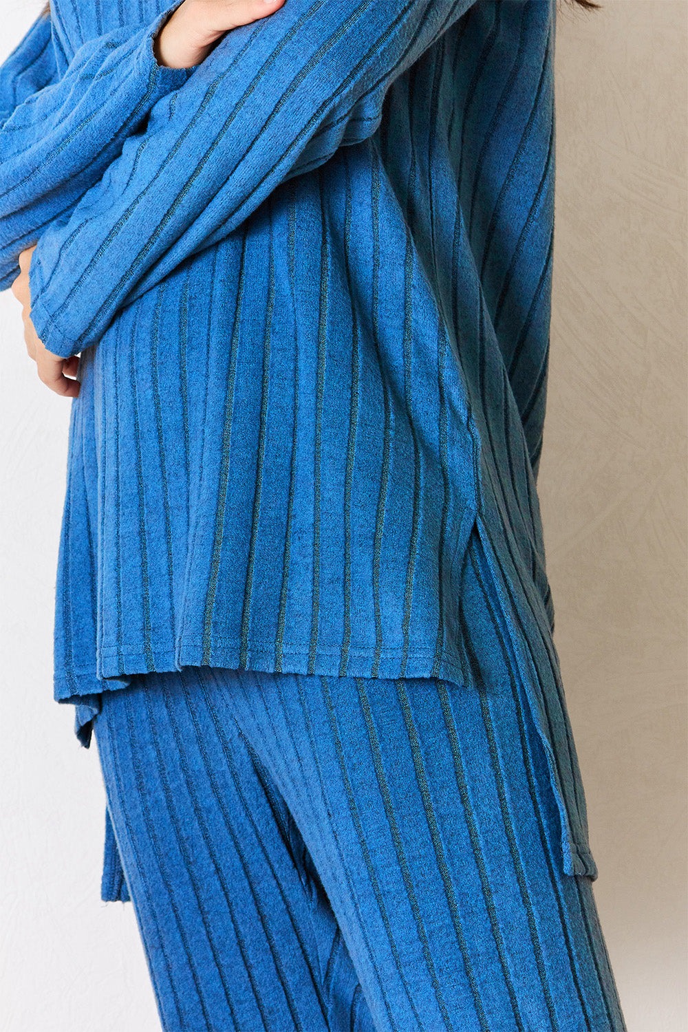 Basic Bae Full Size Ribbed Round Neck High-Low Slit Top and Pants Set NicholesGifts