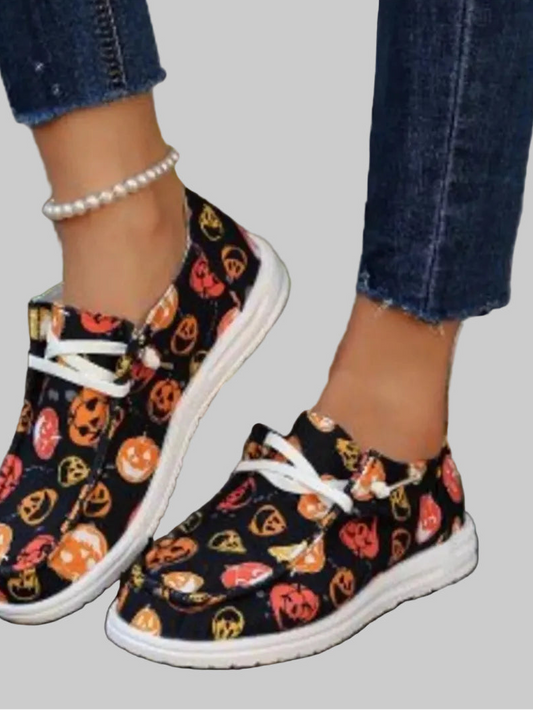 Halloween Pumpkin Print Round Toe Sneakers Trendsi